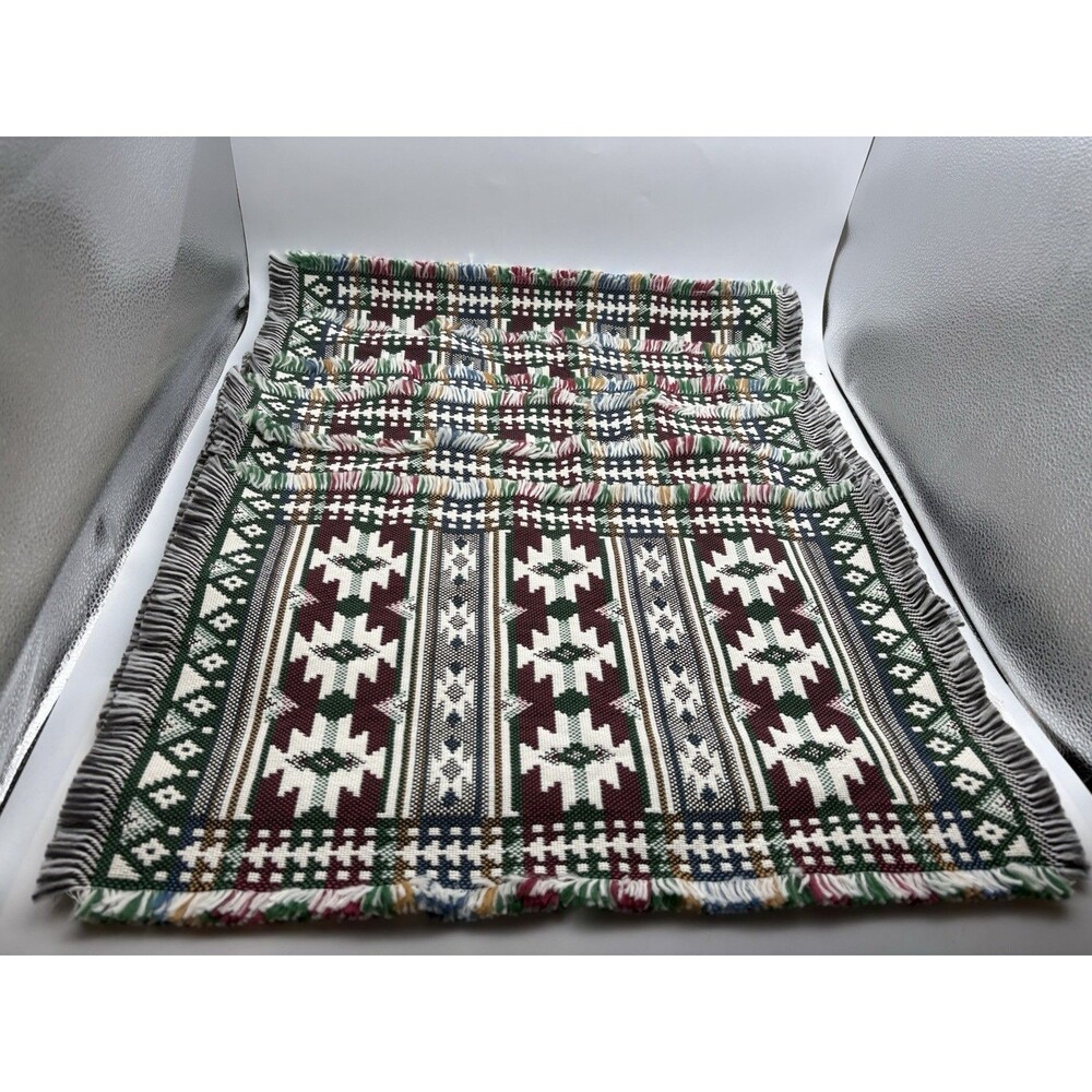 Set 6 Southwest Aztec Woven Placemats Reversible Fringe 13x20.5